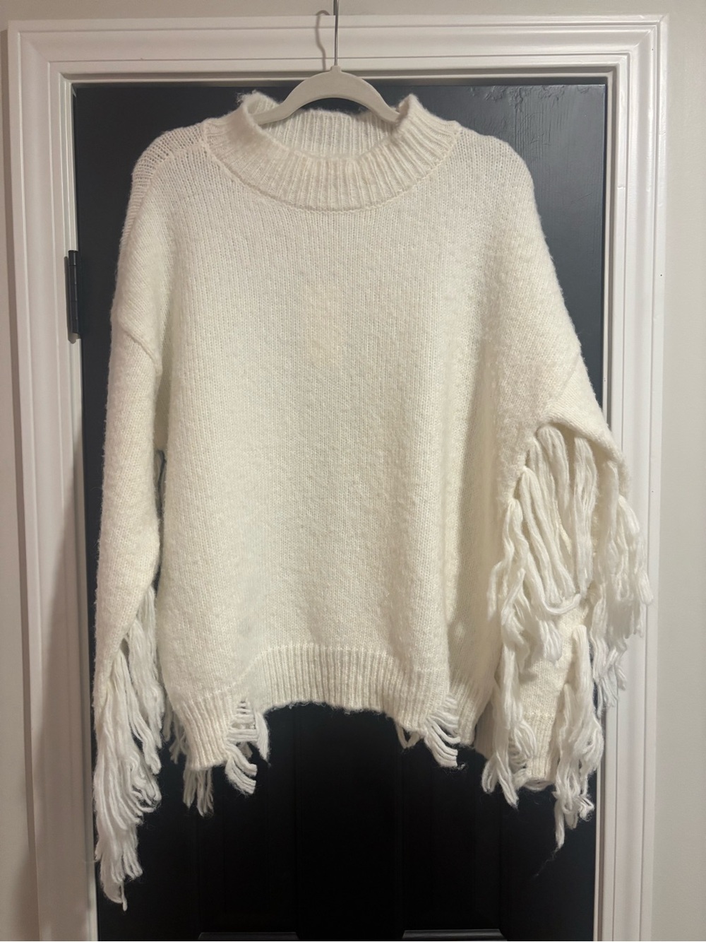 Chelsea & Violet Cream Fringe Crewneck Sweater
